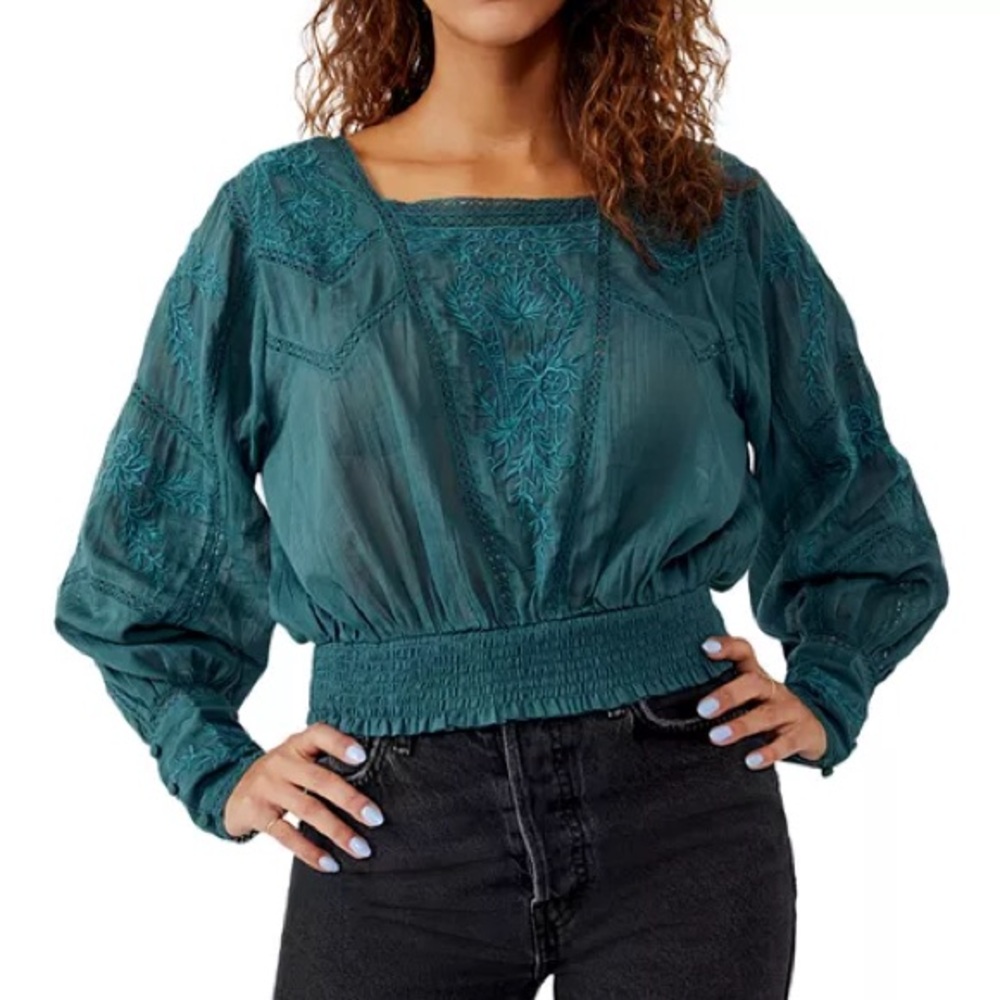 Free People Lucky Me Lace Trim Top